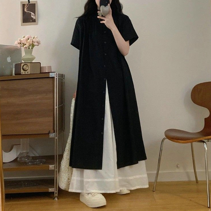 Japanese Vintage suit Chic Long Short-sleeved Elegant Loose Shirt Women's Summer Lace Wide-leg Pants Two-piece Set