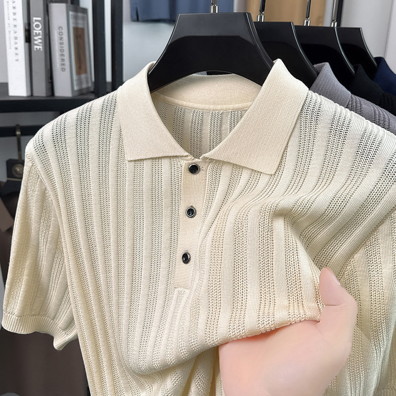Lyocell Tencel Short-Sleeved Men's T-Shirt Knitwear Summer New Men's Casual Lapel Half-Sleeved T-Shirt Polo Shirt