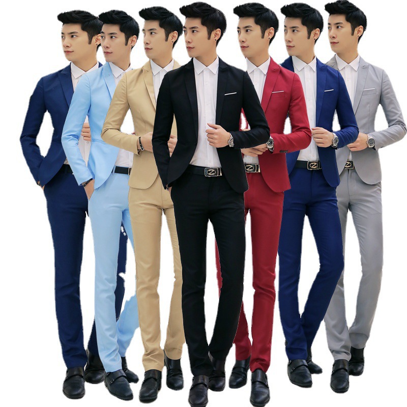 Suit Set Foreign Trade Cross-border Korean Style Men's Casual Fashion Pants Slim-fit Business Suit Set Best Man Dress