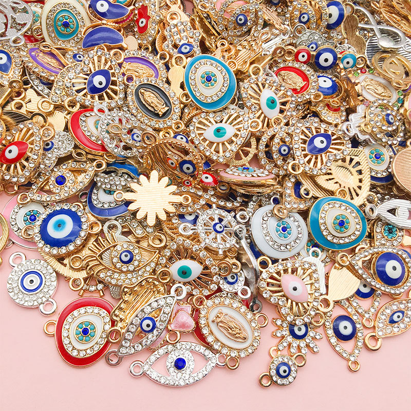 Mixed 10/20 Devil's Eye alloy point diamond pendant drop oil blue eye necklace accessories small pendant