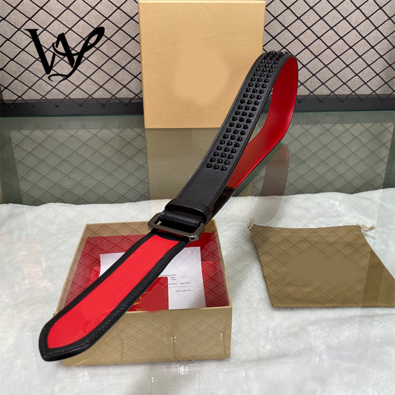 Cross-Border Amazon 3.8 Wide Men's Belt 2025 New Full Belt Hardware Black Nail Red Bottom Belt Trendy Fashion QC-foto från 1688 på Qualit.ly