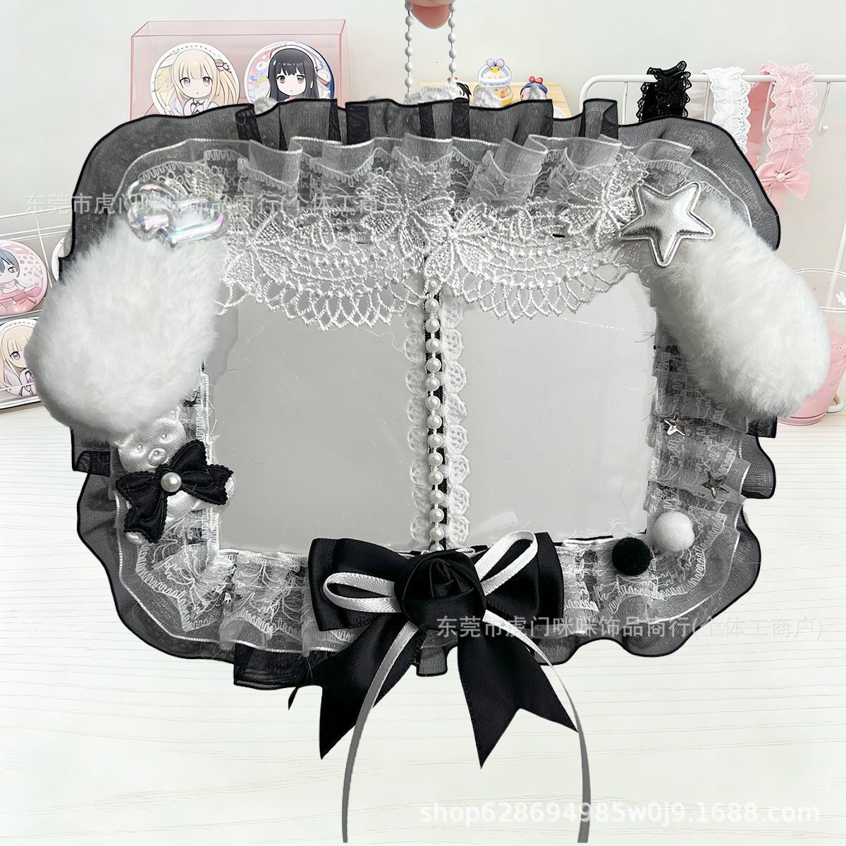 Dual Card Slot Lace Card Holder, Original Ins-Style Plush Cat Ear Lace High-Value Small Card Holder for Backpack