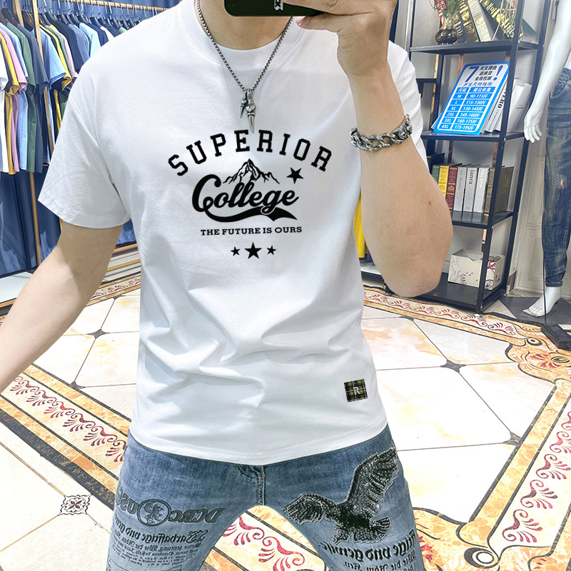 Summer New Men's Short-sleeved T-shirt Letter Print Slim-fit Slimming Top Men's T-shirt Half-sleeved Clothes Men's Fashion