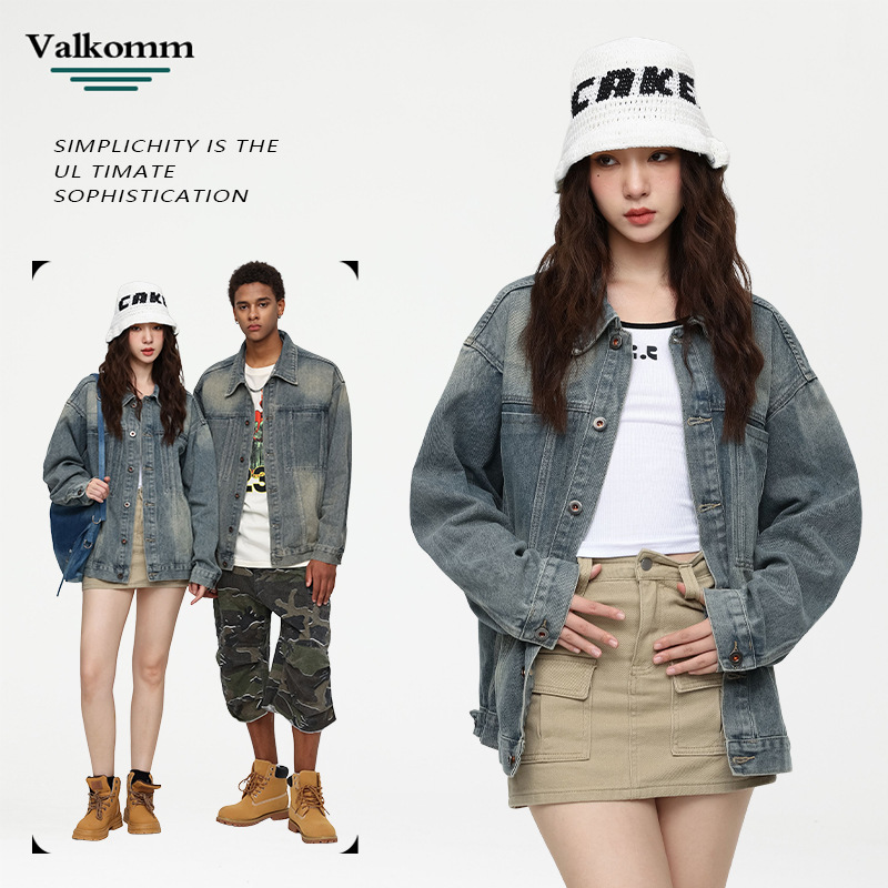 Laikke American Retro High Street Denim Jacket for Men, High-End Loose Casual Versatile Washed Denim Jacket
