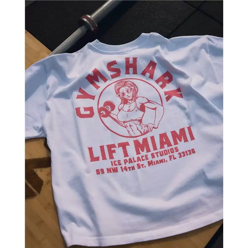 Heavy Weight 260g Shark Miami Limited Edition Large T-Shirt Overseas Version Pure Cotton Oversize Loose Short Sleeves