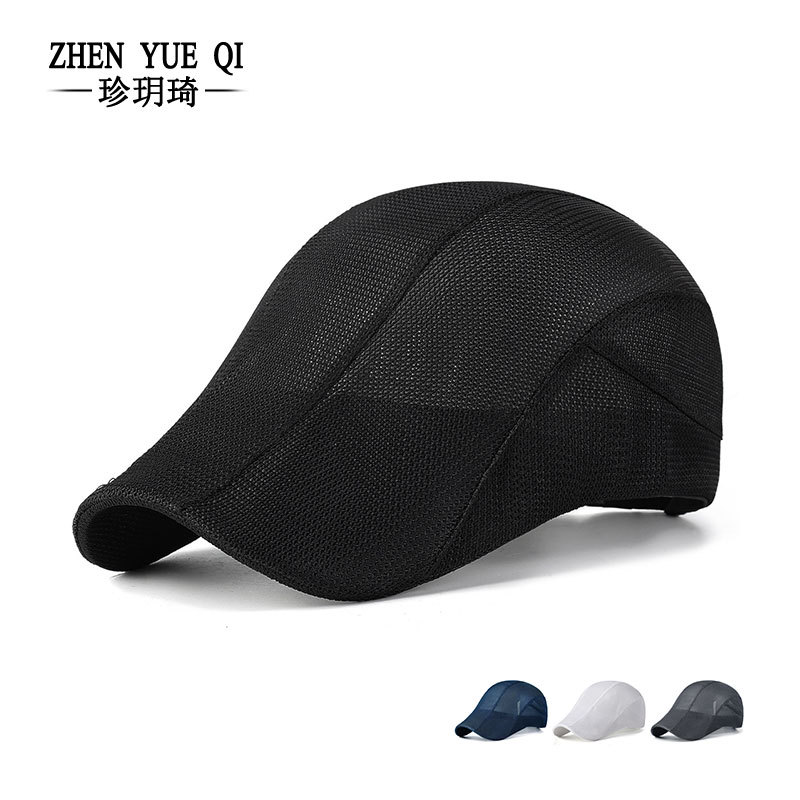 Summer Mesh Plain Beret Hat Unisex Outdoor Breathable Baseball Cap British Retro Versatile Forward Cap