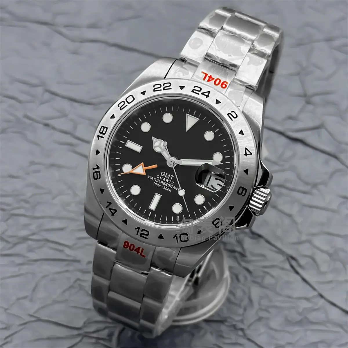 40mm Ronda 515 Men's Watch 24-Hour Gmt Fixed Bezel Stainless Steel Case Sapphire Glass Calendar