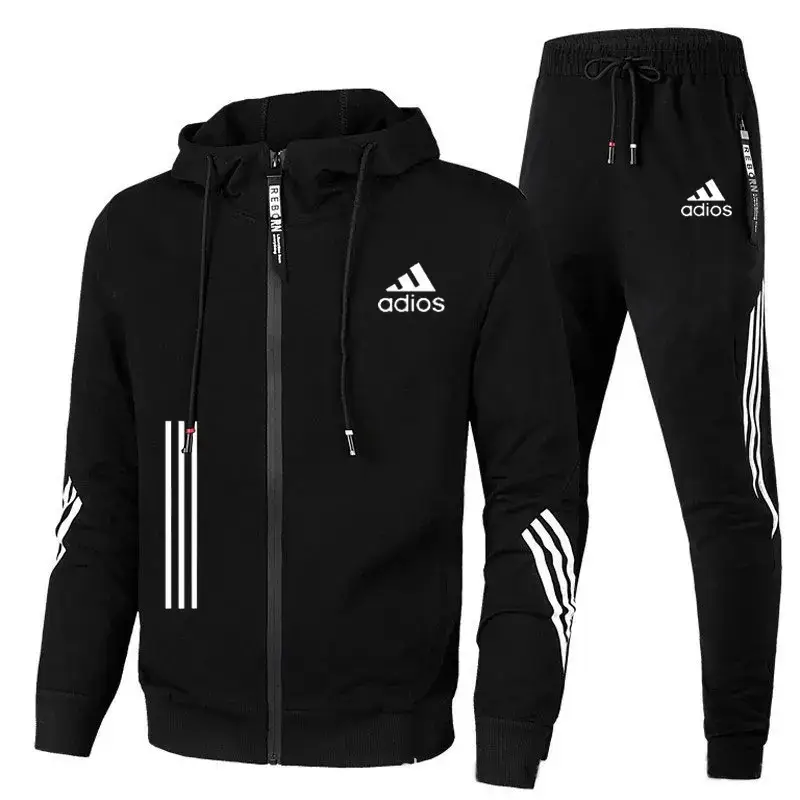 2024 New Casual Sports Two-Piece Men's Sweatshirt Suit Hoodie Printed Men's Sweatshirt Plaid