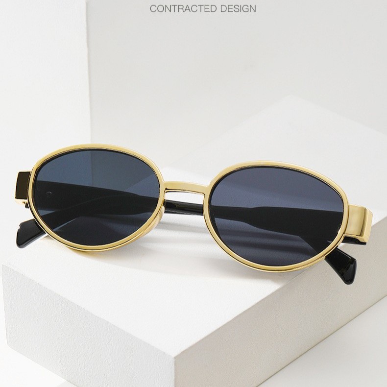 2026 Oval Small Frame Sunglasses for Women, European and American Ins Style, Nightclub Party Hip-Hop Metal Sunglasses