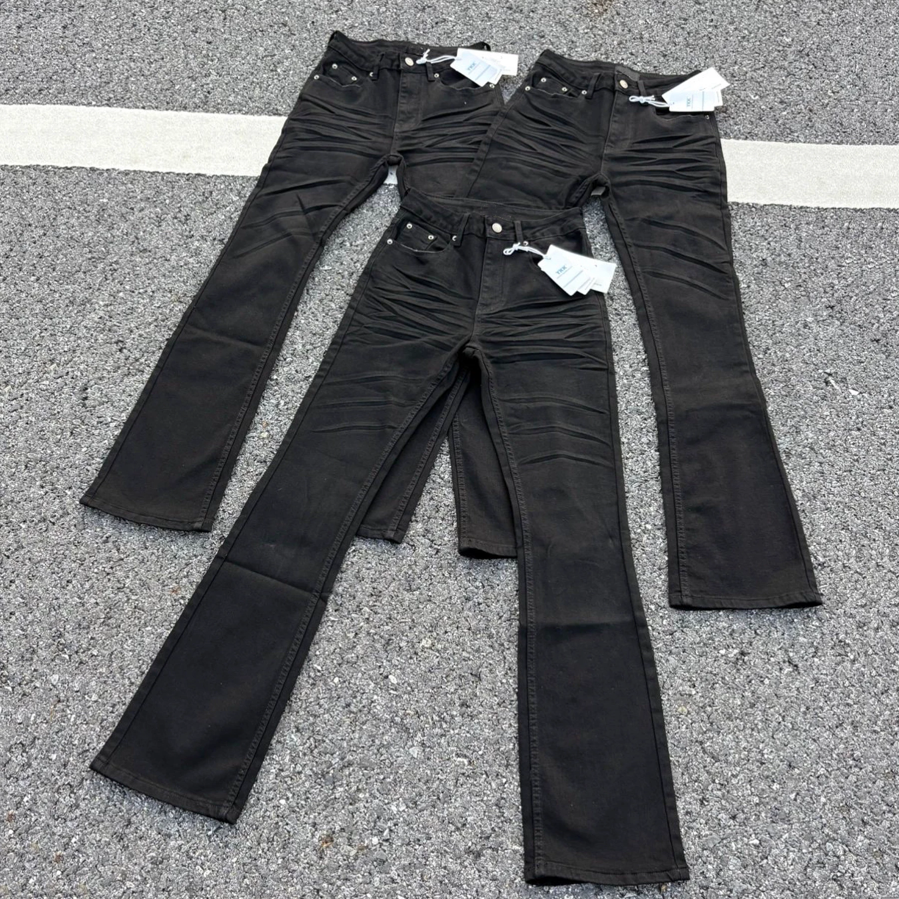 American 517 Retro Black Bull Wrinkled Cat Beard Jeans Micro Pull Cleanfit Slimming and Slim Long Pants Men's Trendy