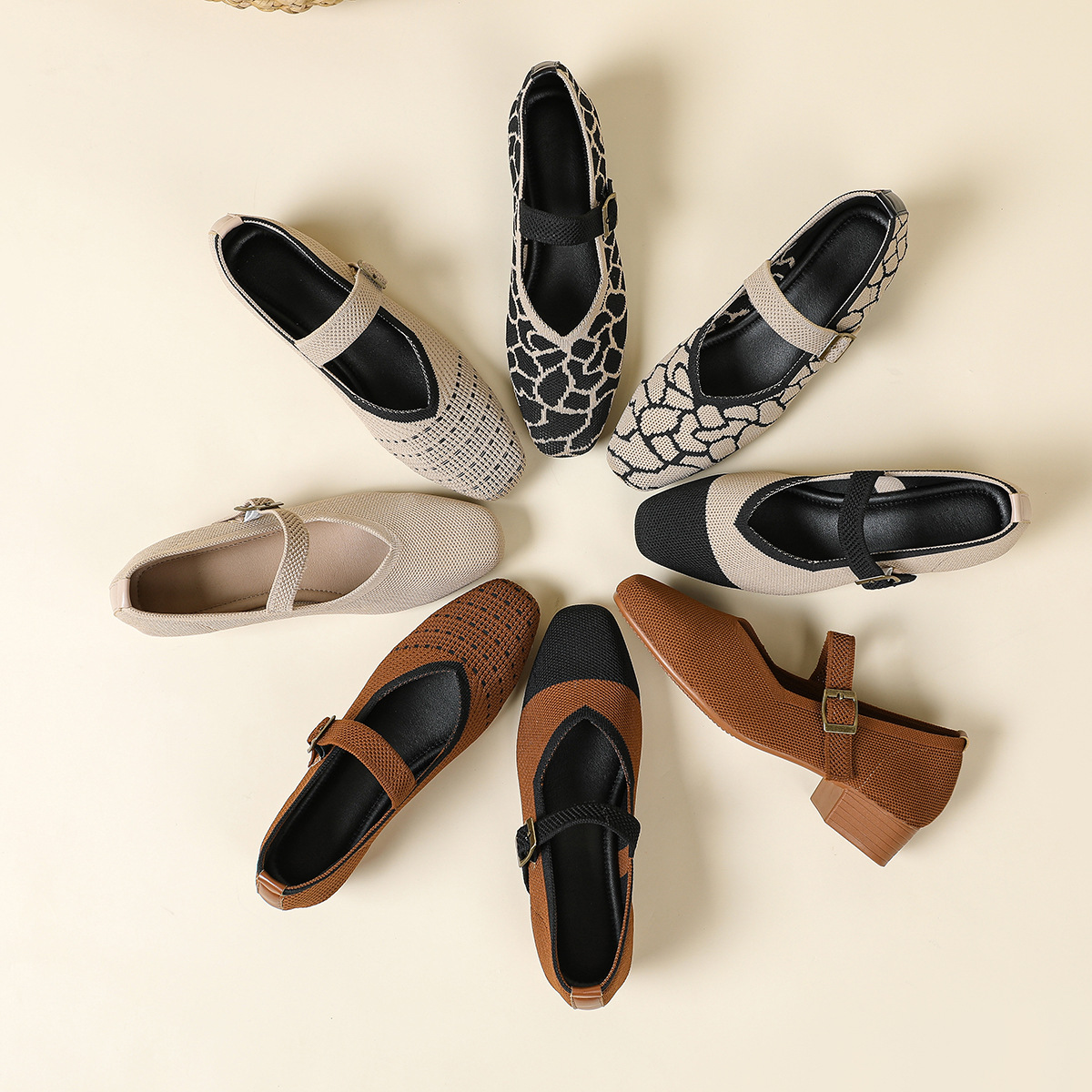 European and American Style Flat Fly-Knit Round-Toe Slip-On Women's Shoes, Retro Breathable Color-Block Work Loafers Ebay