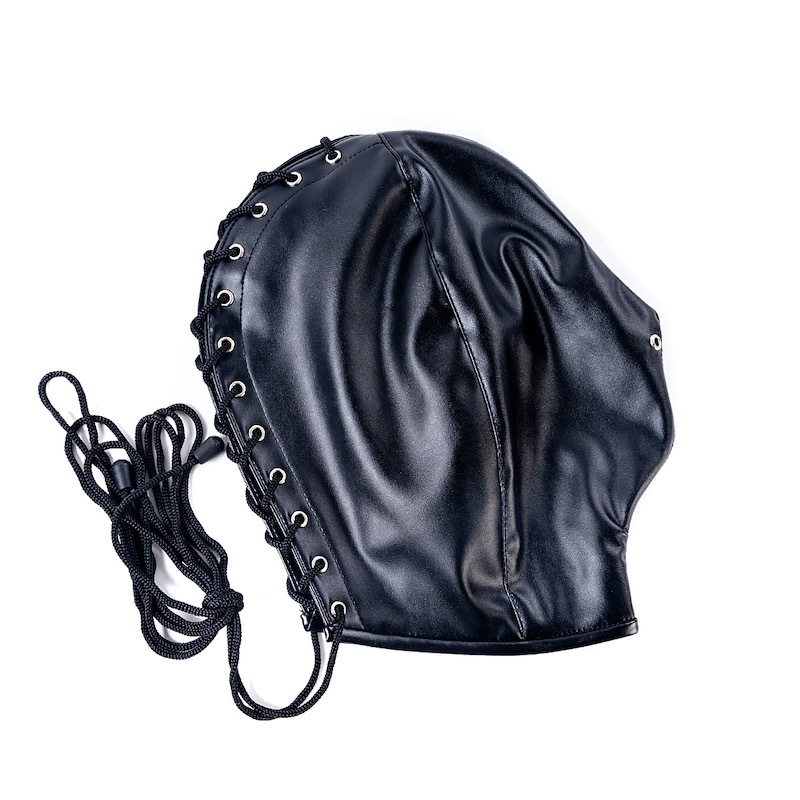 S.M Adult Sexy Black Soft Pu Lace-Up All-Inclusive Headgear Mask Leather Mask Punishment Bondage Restraint Clothing
