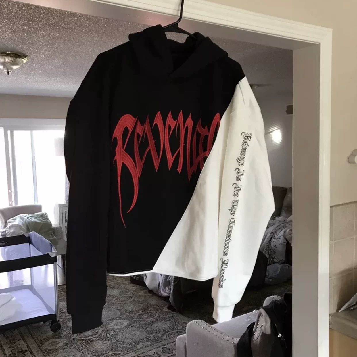 In stock REVENGE hoodie with black and white stitching embroidered logo xxxtentacion
