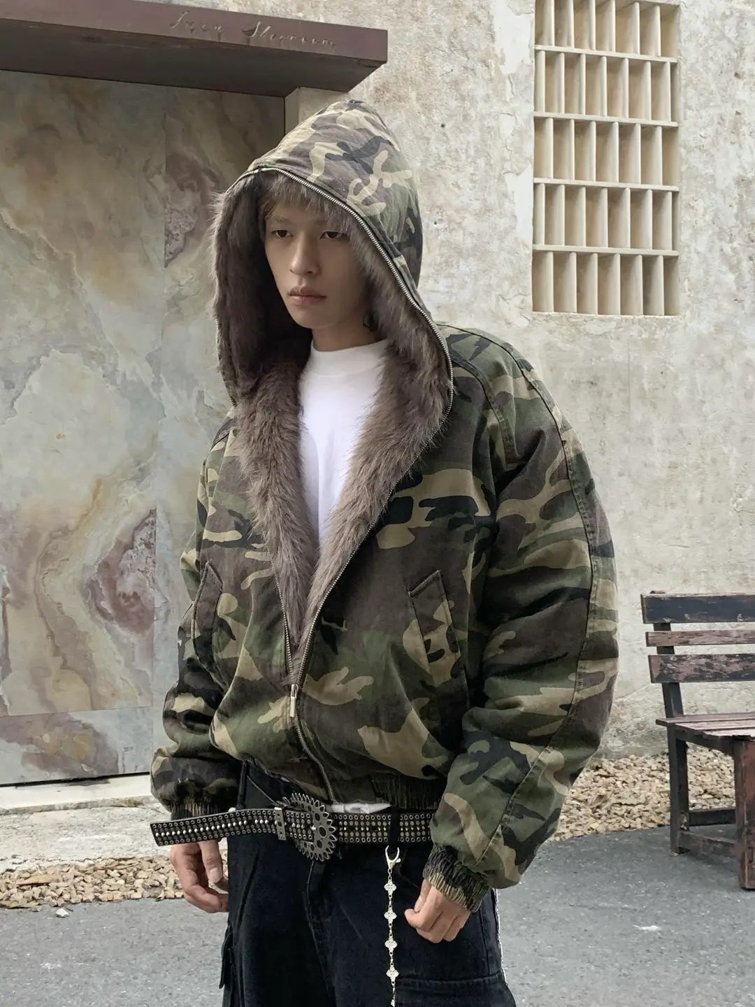 Uekk'Camouflage Mountain Eagle' Thick Plush Jacket for Men, Cleanfit Heavy Canvas Cotton Jacket