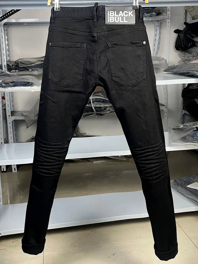 Button New25 Spring and Summer All Year Round Denim Men's D2 Elastic silm pants Dsquare Minimalist Youth High-End Black