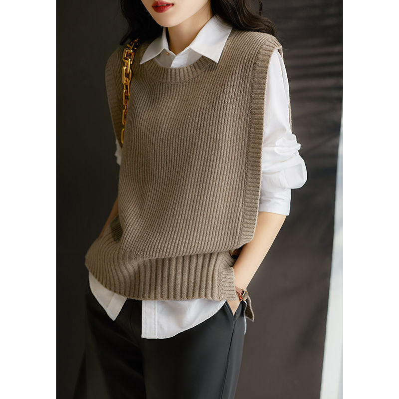 Maoning's New Autum Style Japanese Style Round Neck Pure Color Edge Button Anti-Pilling Sweater Vest Slimming Look Fashionable Knitted Vest