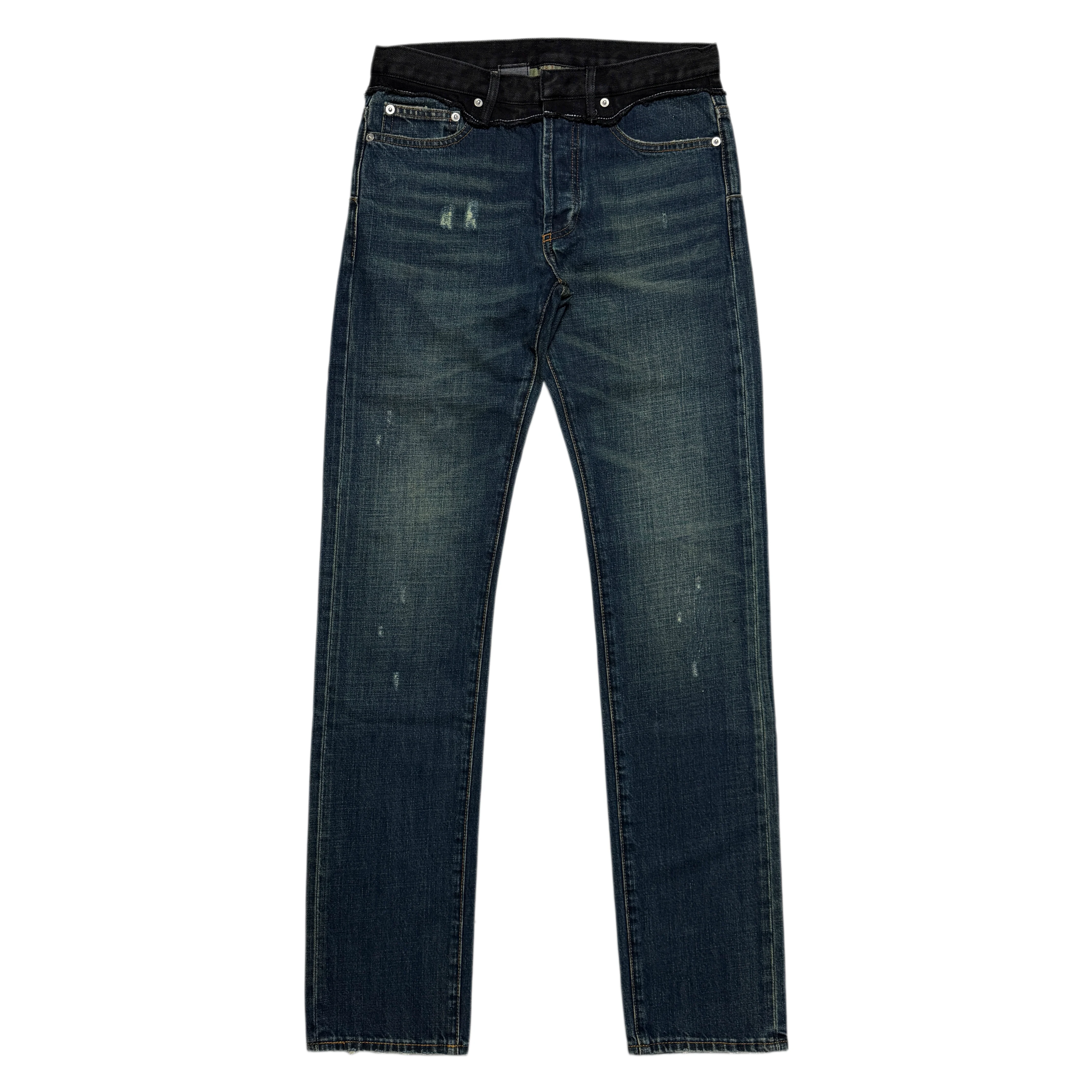 Tearing Paradise TEAR Dh Double Waist Splicing Pants Black Waist Straight leg Jeans Hediboy Skinny