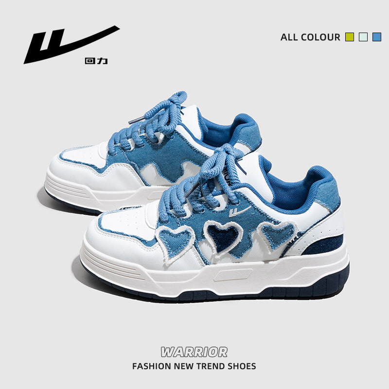 Pull-Back Denim Blue Casual Versatile Sneakers 2026 Spring and Autumn Heart-Shaped Shoes Dopamine Design Thick-Soled Shoes for Women