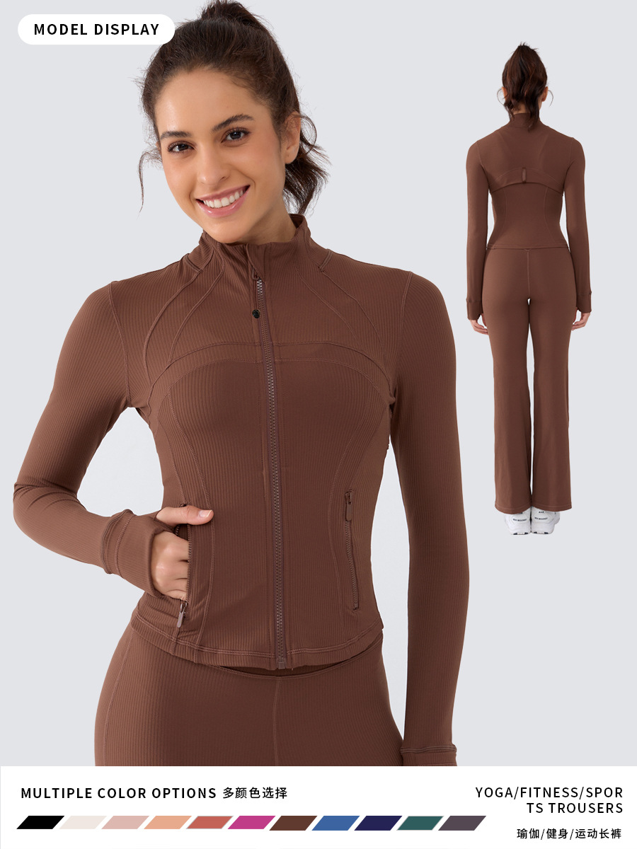 Lulu Sports Jacket Women's Autumn and Winter Zipper Stand Collar Slim Sports Outdoor Long-Sleeved Yoga Short Jacket Ribbed