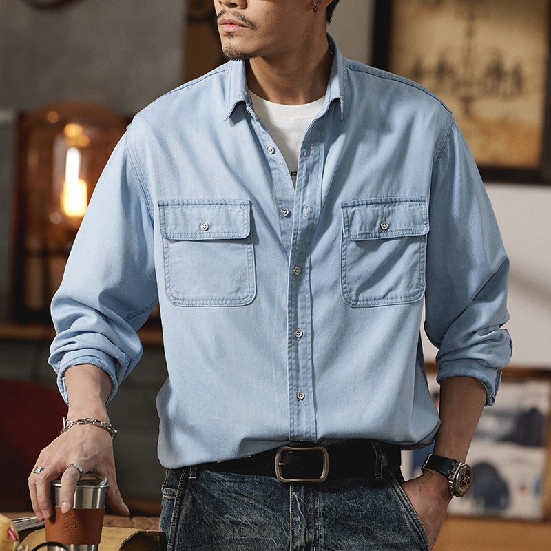 815 | plus size Men's Spring and Summer New Lyocell Tens Casual Shirt Men's Loose Joker Thin Long Sleeve Shirt