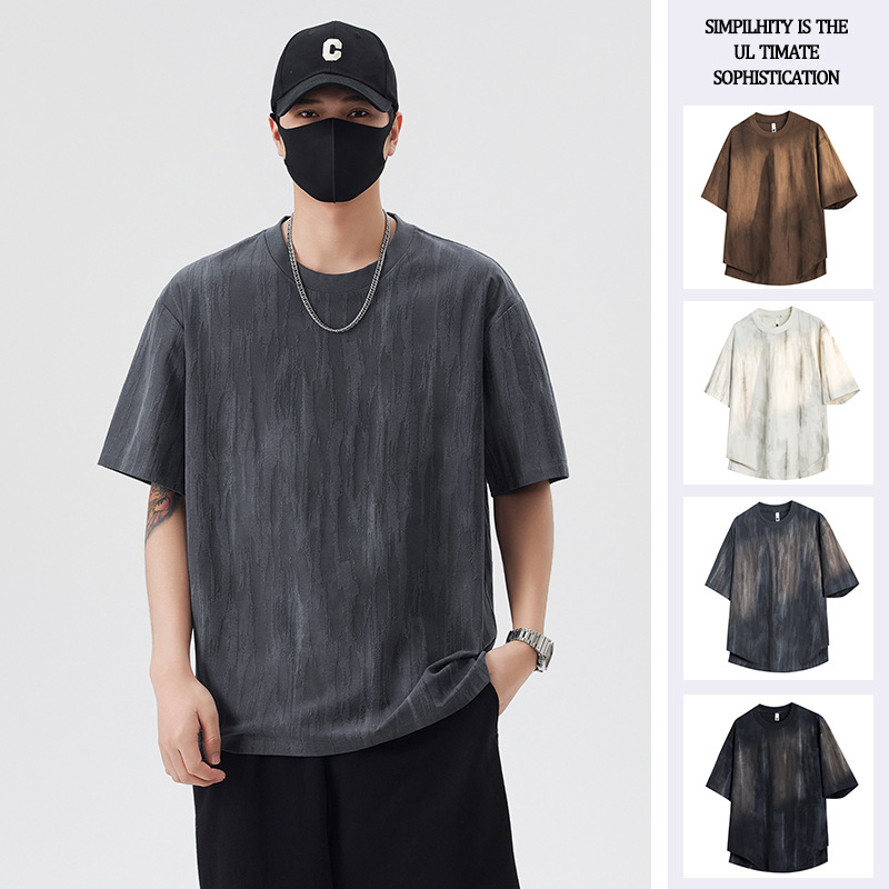 American Retro Tie-Dye Splash-Ink Short-Sleeve T-Shirt for Men, Summer Trendy Brand, Loose and Comfortable, Versatile Drop-Shoulder Half-Sleeve Top