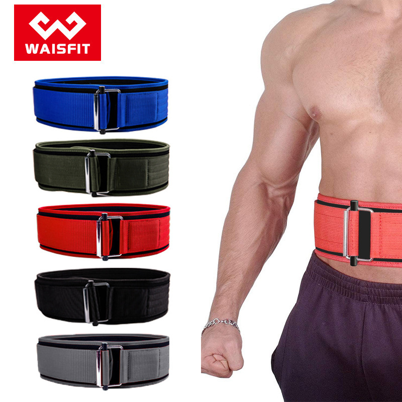 Cross-Border Sports Weightlifting Belt with Self-Locking Buckle, Squat Blue Fitness Belt, Deadlift Protective Gear, Powerlifting Training