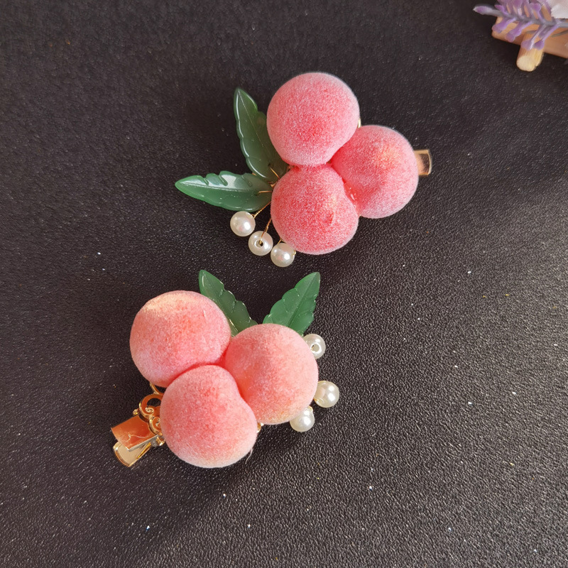 Hanfu cute clip hair accessories peach Pearl hairpin girl cute peach headdress daily children accessories