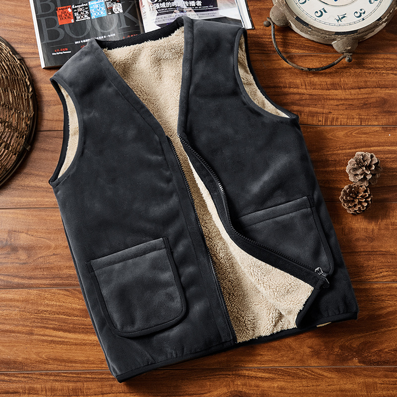 Middle-aged and elderly warm vest men's thickened fleece-lined winter father's clothing middle-aged and elderly lamb fleece plus size vest waistcoat