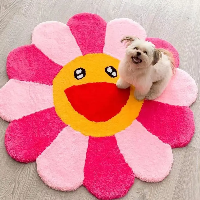 New Trendy Cute Sunflower Handmade Carpet for Study, Round Bedroom, Living Room, Home Use, Cartoon Balcony