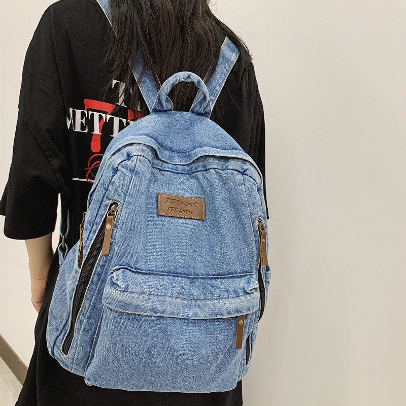 Retro Washed Denim Backpack 2025 New Men's and Women's Versatile Fashion Backpack High School Student School Bag Trendy