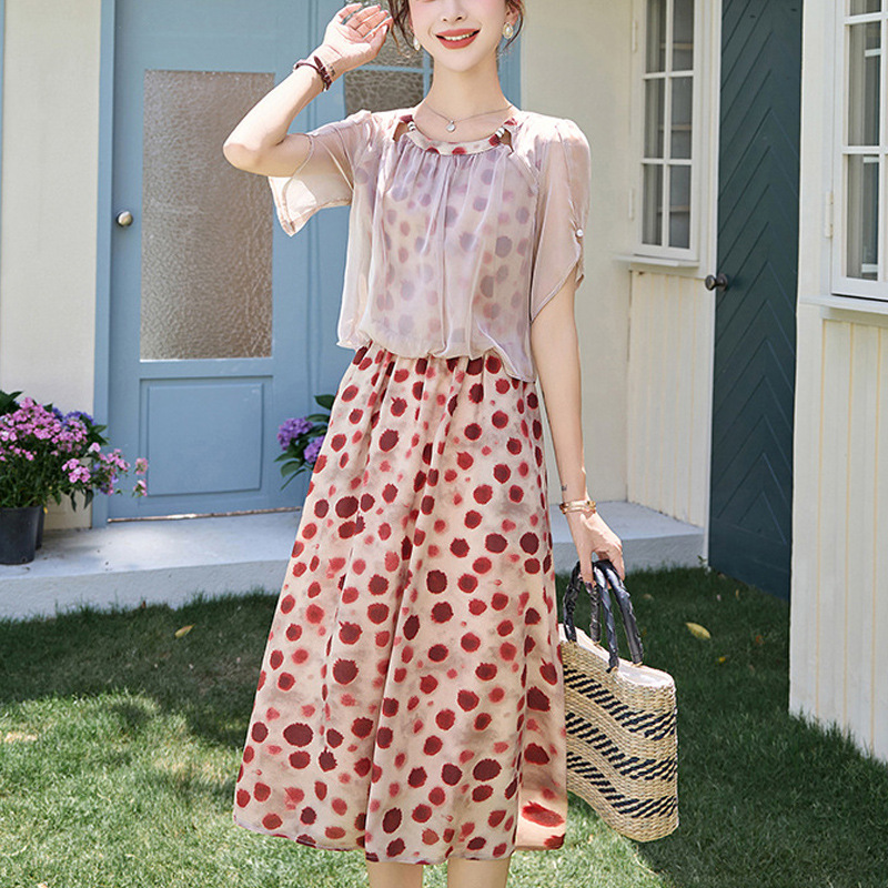 Tulle Splicing Fake Two-Piece Imitation Silk Dress 2025 Summer New Fashion Small and Beautiful Skirt