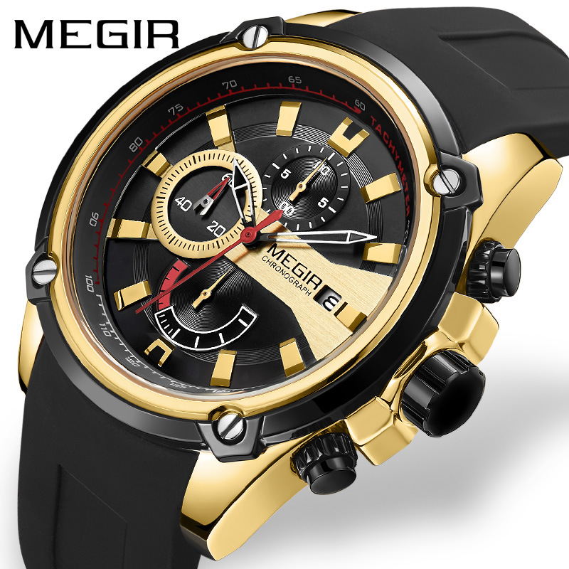 MEGIR MEGIR Men's watch Real three eyes multi-function Sports silicone quartz watch watch men2086