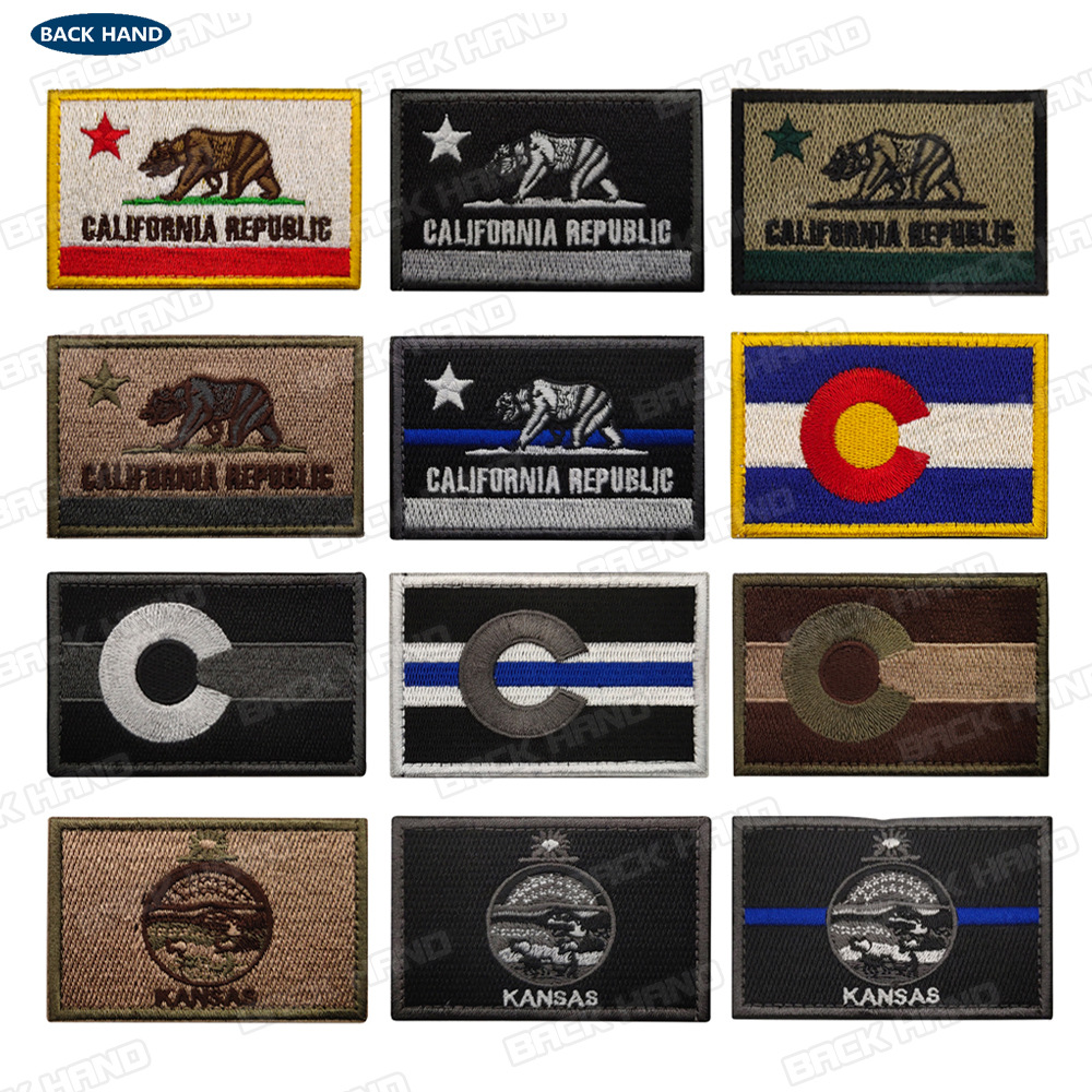 United States 51 State Flag Kansas California Colorado Flag Velcro epaulettes Embroidered Cloth Stickers