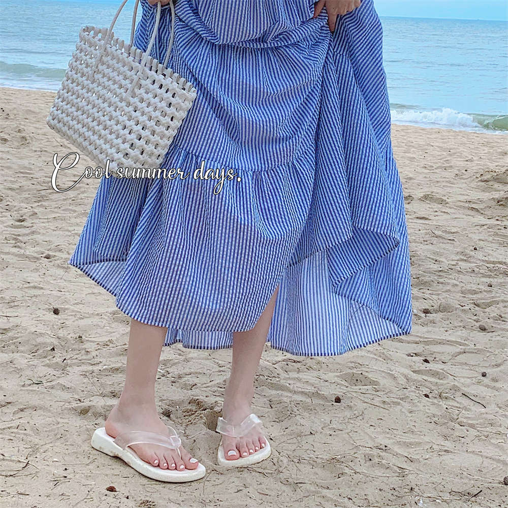 New Style Simple Solid Color Creative Jelly with Flip Flops Women's Fashionable Seaside Beach Summer Soft Bottom Sandals and Slippers