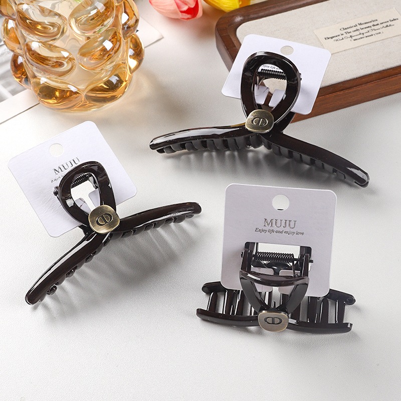 High-End Card-Mounted Gripper, Retro Chocolate-Colored Letter Hairpin, Barcode Hair Accessory, Simple Shark Clip on the Back of the Head