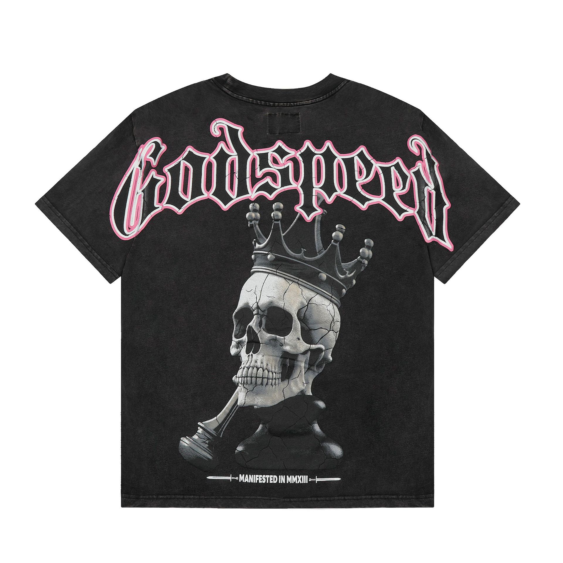 2025 Cross-Border American High Street New Half-Sleeved Skull Crown Letter Print Loose Retro Rock Short-Sleeved T-Shirt