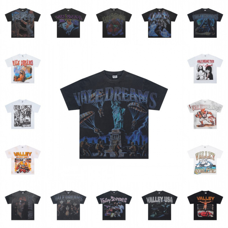 Summer Vale American Trendy Brand Washed Retro Distressed Large Size Loose Pullover Short-Sleeved T-Shirt for Men and Women Couples Half-Sleeved T-Shirt