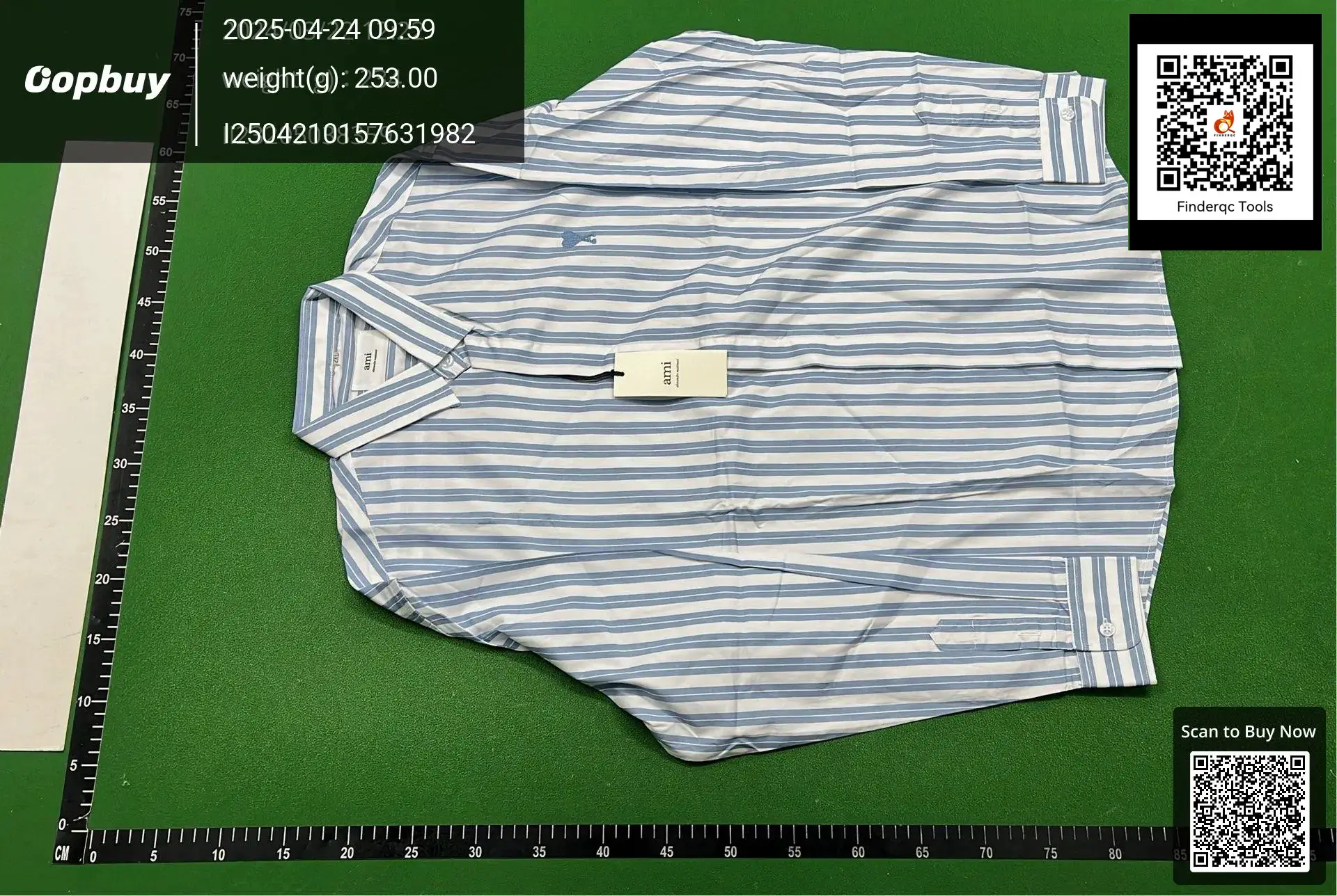 Ami Paris Blue and White Stripe Long Sleeve Shirt