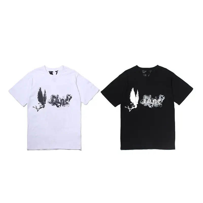 Factory Wholesale Supply Spring and Summer New Angel Splash Ink Smoke Big V Short-Sleeved T-Shirts for Men and Women Couple Bottoming Shirts