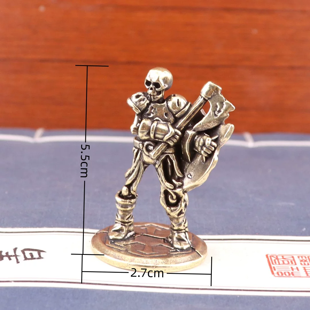 Pure Brass Vintage Craftsmanship Antique Collection Art Skeleton Head Soldier Shield Warrior Tea Pet Ornament