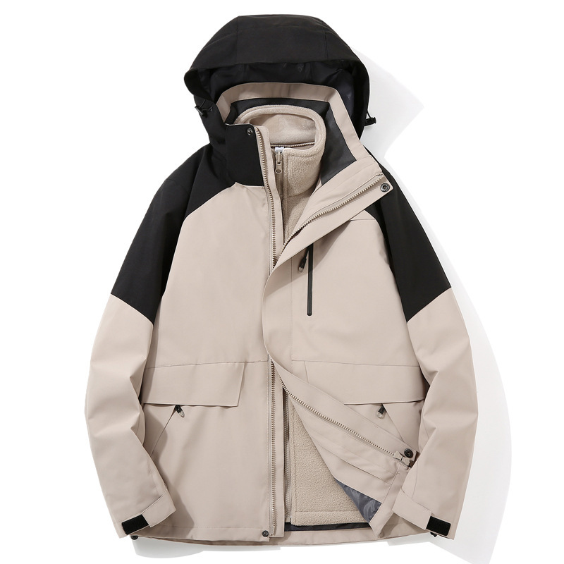 Women's Three-in-One Detachable Two-Piece Set fleece-lined Thickened Outdoor Windproof and Waterproof Mountaineering Jacket for Men