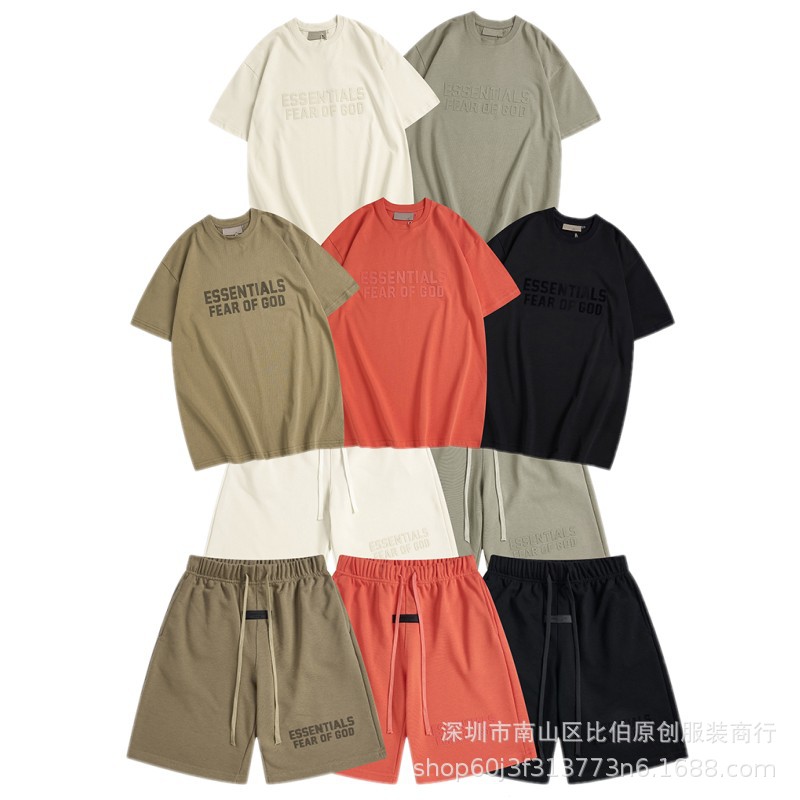 Fog Multi-Line Essentials Flocked Printed Sports Shorts Men's and Women's Casual Five-Quarter Pants Suit Short-Sleeved T-Shirt