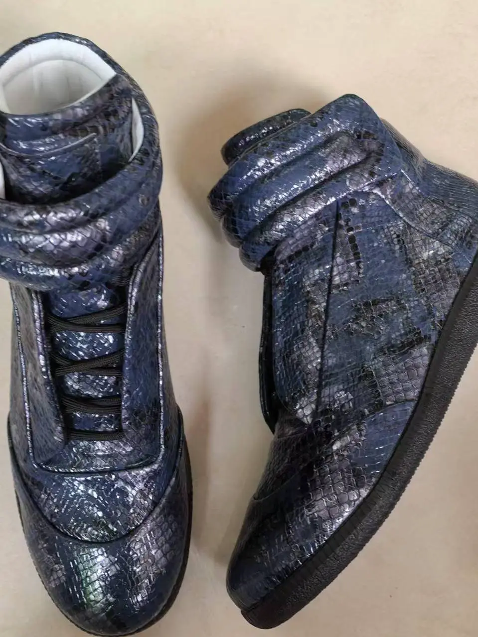 Mm Shoes Fashion Snake Print Lace-Up High-Top Martin Boots Men's Velcro Trendy Shoes Versatile Work Boots Large Size Men's Shoes