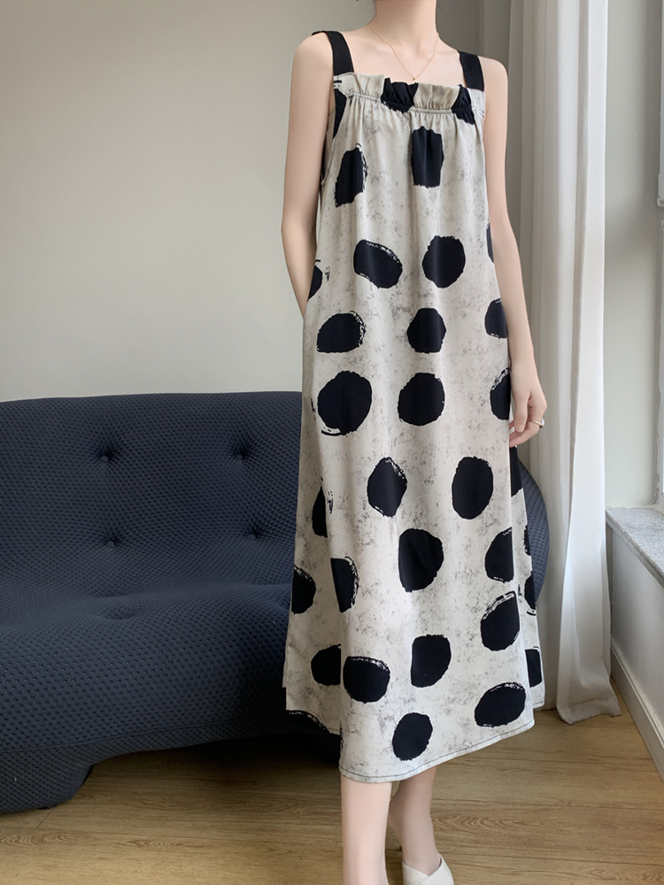 Off-Shoulder Spaghetti Strap Dress 25 Summer New Acetate Satin Imitation Silk Wide Strap Versatile Sleeveless Long Dress