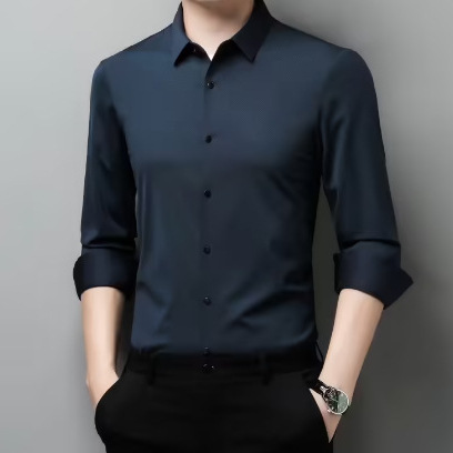 Spring and Autumn Seamless High-Elastic Long-Sleeve Shirt for Men, Made of Nylon and Spandex with a Smooth, Wrinkle-Free Finish, Luxury Cross-Border Men's Shirt