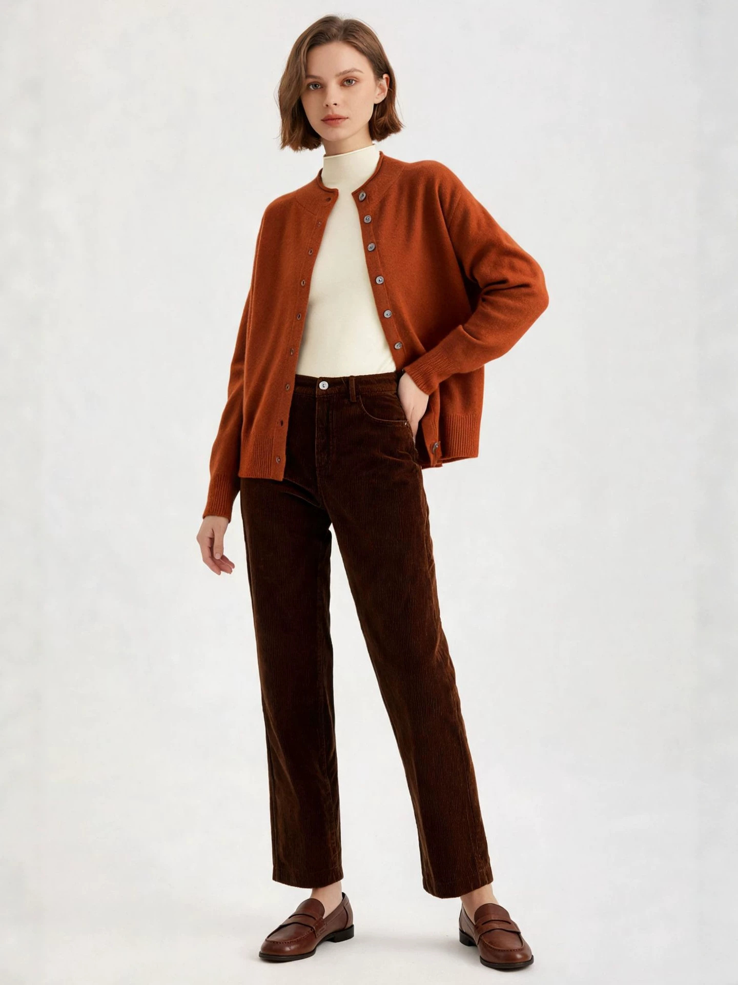 Chic Same Style Hourglass Collar Knitwear Top Women's Autumn and Winter New Long-Sleeved 100% Sheep Wool Cardigan Jacket