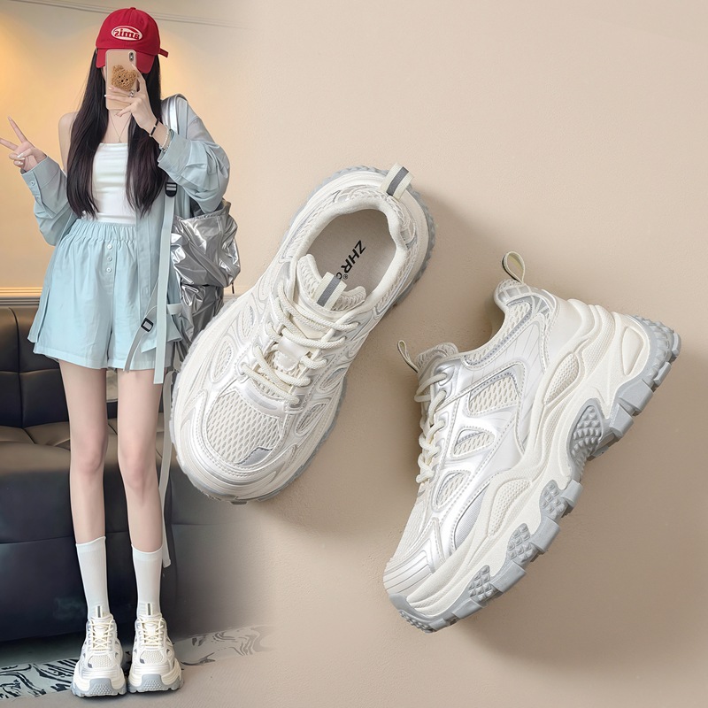 Zhr【7Cm】Thick-Soled Dad Shoes for Women 2025 Spring New Breathable Height-Increasing Sneakers Comfortable Casual Women's Shoes