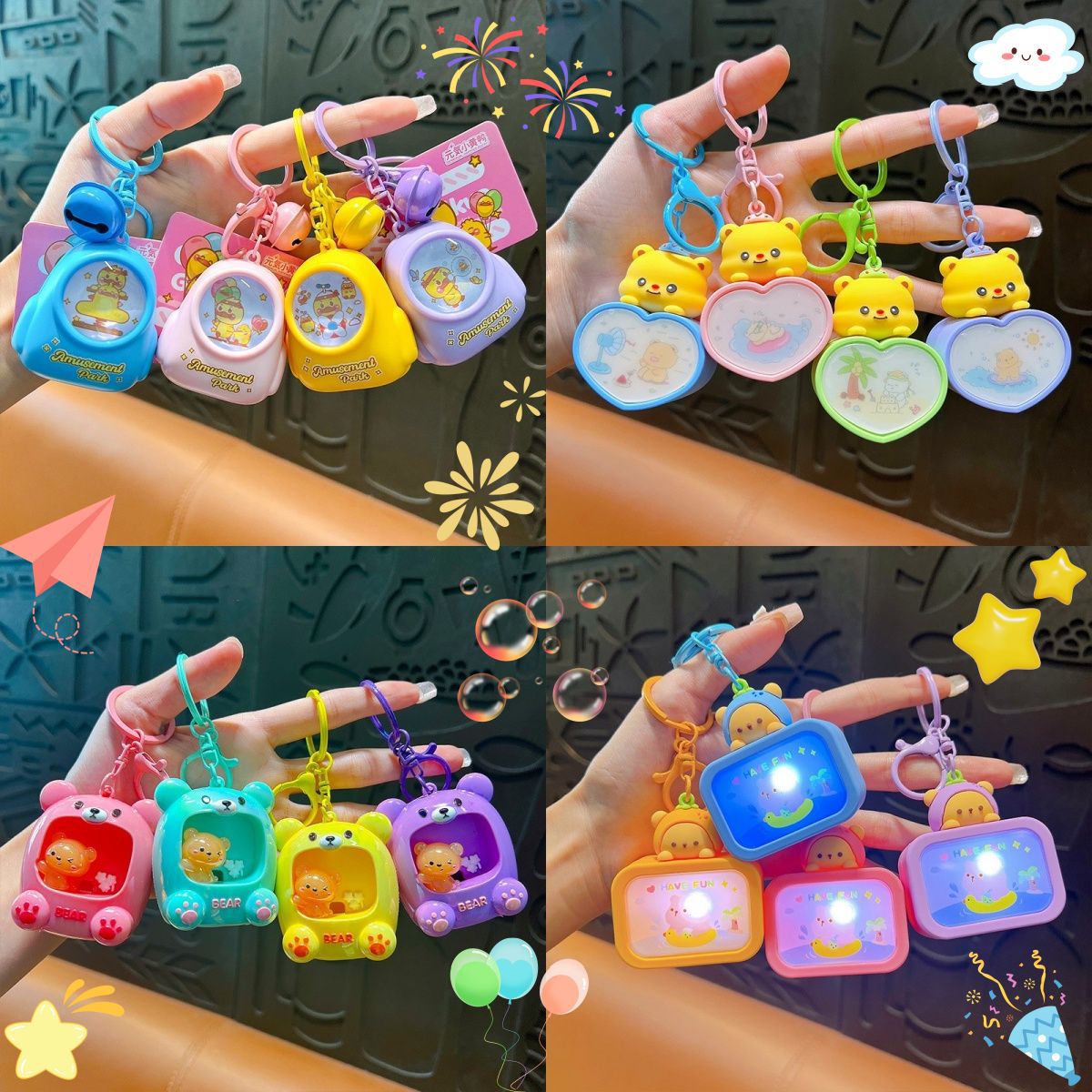 Love bear small night light key chain creative cartoon doll student bag pendant couple small gift wholesale