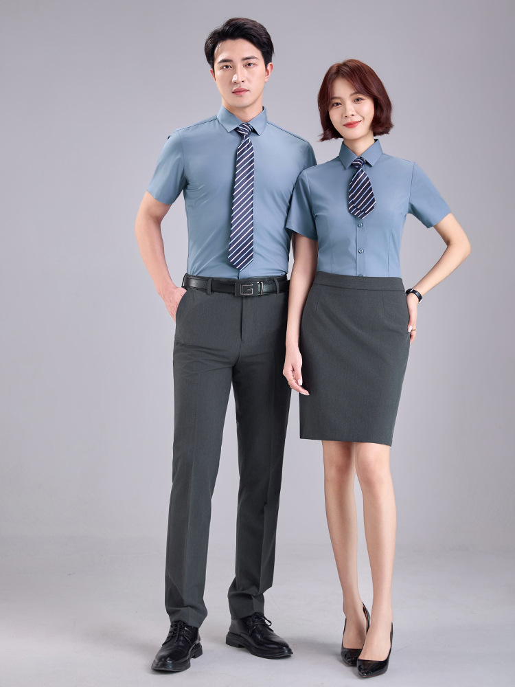 Fashionable High-End Gray Professional Work Shirts, Formal Wear for Men and Women, Long and Short Sleeve Work Shirts, Work Clothes with Embroidered Logo