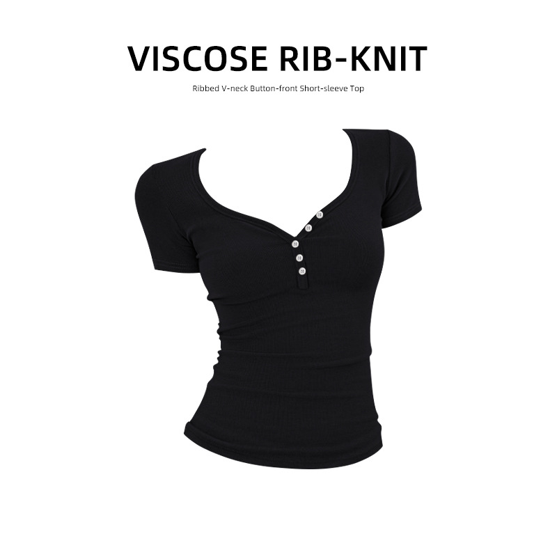 Stylish and Alluring V-Neck Short-Sleeve T-Shirt for Women, Summer New Slim-Fit Top for Petite Figures
